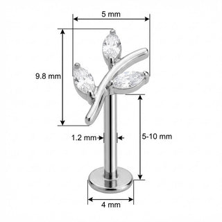 Titan Labret Geschwungener Zweig mit Marquise Kristallen Innengewinde