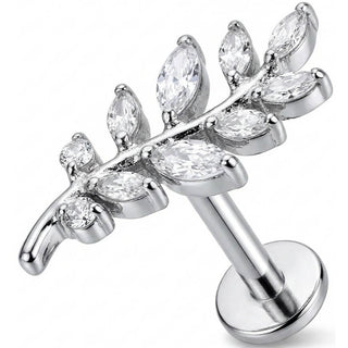 Titan Labret Geschwungener Kristall Farnzweig Innengewinde