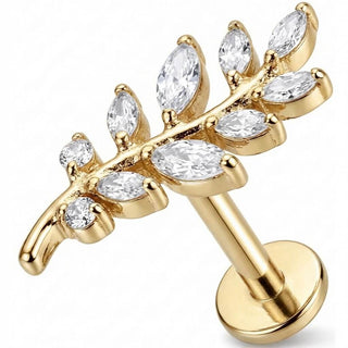 Titan Labret Geschwungener Kristall Farnzweig Innengewinde