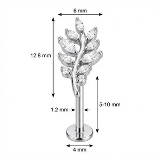 Titan Labret Geschwungener Kristall Farnzweig Innengewinde