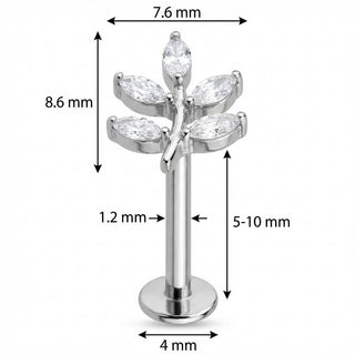 Titan Labret Kristall Marquise Blatt Zweig Innengewinde