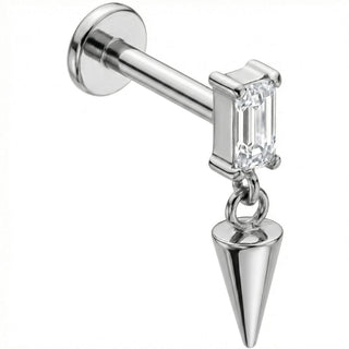Titanium Labret Rectangle Zirconia Dangle Spike Internally Threaded