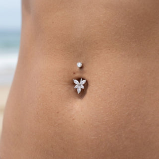 Titanium Belly Button Piercing Crystal Lotus Flower Internally Threaded