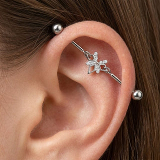 Titanium Industrial Barbell Geometric Crystal Butterfly Internally Threaded