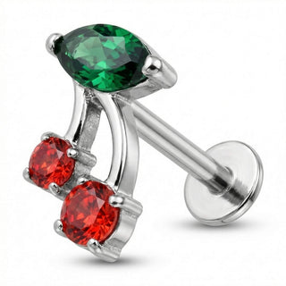Titanium Labret Red And Green Cherry Internally Threaded
