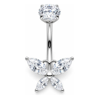Titanium Belly Button Piercing Marquise Crystal Butterfly Internally Threaded