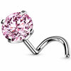 Titanium Nose Screw Prong Set Round Stone Push-In