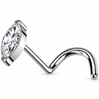 Titanium Nose Screw Marquise Cut Clear Stone Push-In