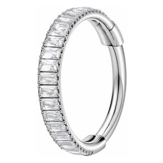 Titanium Ring Baguette Zirconia Clicker