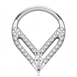 Titanium Ring Triangle Marquise Zirconia Clicker