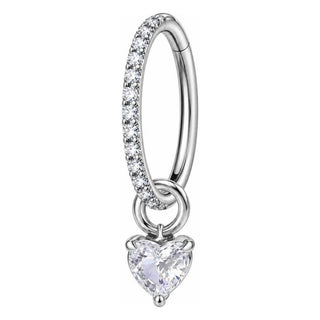 Titanium Ring Heart Zirconia Dangle Clicker