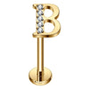 Titanium Labret Initial Letter With Stones Internally Threaded Gold