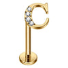 Titanium Labret Initial Letter With Stones Internally Threaded Gold