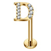 Titanium Labret Initial Letter With Stones Internally Threaded Gold