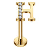 Titanium Labret Initial Letter With Stones Internally Threaded Gold