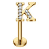 Titanium Labret Initial Letter With Stones Internally Threaded Gold