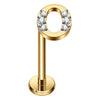 Titanium Labret Initial Letter With Stones Internally Threaded Gold