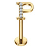 Titanium Labret Initial Letter With Stones Internally Threaded Gold