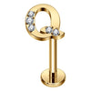 Titanium Labret Initial Letter With Stones Internally Threaded Gold