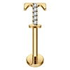 Titanium Labret Initial Letter With Stones Internally Threaded Gold