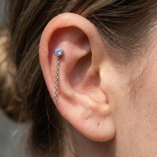Titanium Labret Zirconia Chain Dangle Internally Threaded