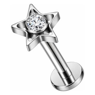Titanium Labret Star Zirconia Internally Threaded