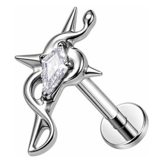 Titanium Labret Tribal Rhombus Zirconia Internally Threaded