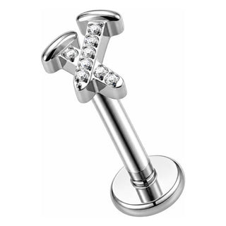 Titanium Labret Letter X Zirconia Internally Threaded