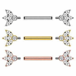Titanium Nipple Piercing Marquise Petal Fan Internally Threaded