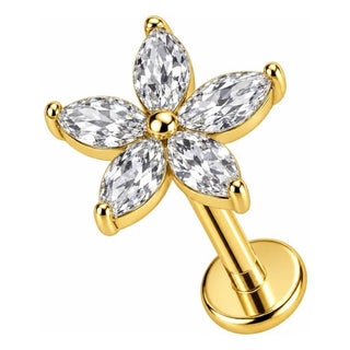 Labret Marquise Stone Flower Internally Threaded