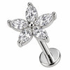 Titanium Labret Five Petal Marquise Stone Flower Internally Threaded