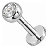 Silver 925 Labret Round Bezel Set Stone 4 mm Internally Threaded