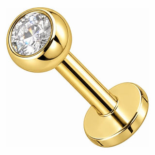 Silver 925 Labret Round Bezel Set Stone 4 mm Internally Threaded