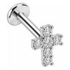 Silver 925 Labret Clear Stone Cross Internally Threaded