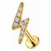 Silver 925 Labret Lightning Bolt With Stones Internally Threaded