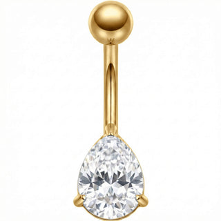 Titanium Belly Button Piercing Clear Teardrop Shaped Stone Internally Threaded