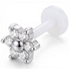 Titanium Labret Flower With Clear Stones Internally Threaded