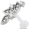 Titanium Labret Leaf Branch With Stones Internally Threaded
