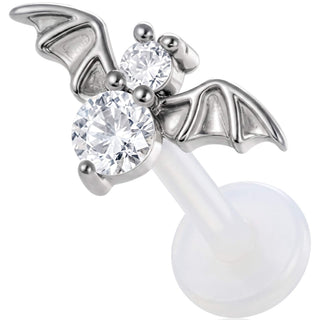 Titanium Labret Bat With Clear Stones Internally Threaded