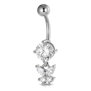 Titanium Belly Button Piercing Round Stone Butterfly Dangle Internally Threaded