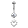 Belly Button Piercing Dangling Open Heart With Stones Internally Threaded